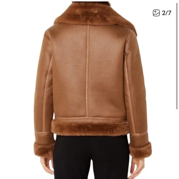 House of Harlow 1960 faux suede fur lined aviator bomber jacket coat XS NWOT - Picture 2 of 10